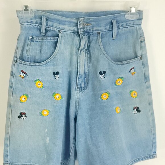 Vtg Mickey Unlimited Shorts Juniors Med Blue Denim Embroidered Disney Distressed - Picture 1 of 15